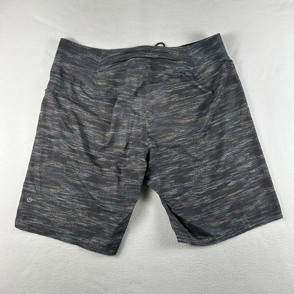 Lululemon Board Shorts Mens 38 Current State Stripe Swim Trunks Zip Pocket